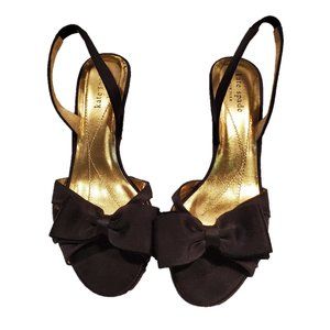 Kate Spade Black Satin Slingback Kitten Heels with Bow Details Sz. 8